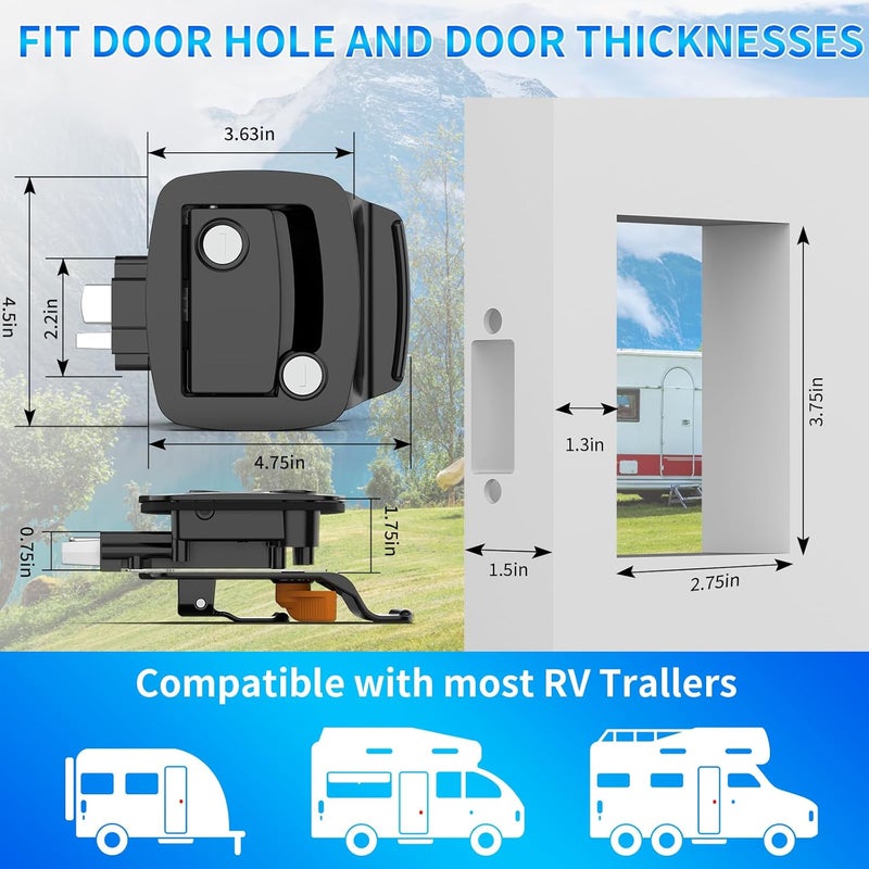 BEBOBLY RV Door Lock Replacement, Aluminum Alloy Upgraded Lighter RV Door Latch with Paddle Deadbolt & 4 Keys, 100% Metal Camper Door Locks, RV Entry Door Lock for Travel Trailers Cargo Hauler, Black - Image 5
